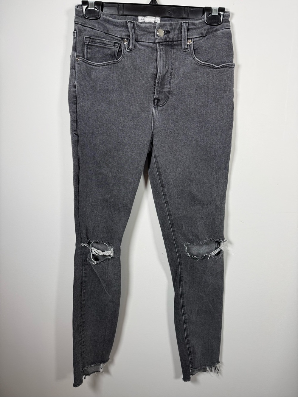 💙GOOD AMERICAN | Grey Good Legs High Rise Ripped Knee Jeans Size 2 / 26